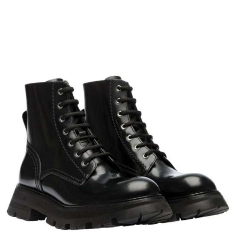 Alexander McQueen Women's Black Wander Leather Combat Boots Size 38